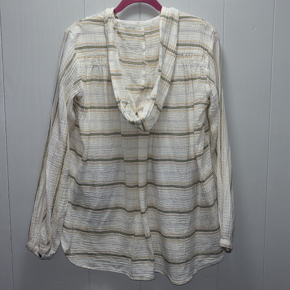 Free People Rolling Clouds 100% Cotton Hooded Blouse Ivory Striped Small - Picture 7 of 7